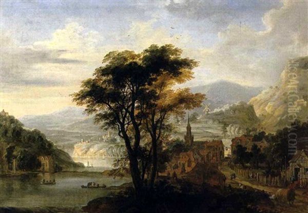 Stadt An Einem Flus In Einer Gebirgigen Landschaft - view 1