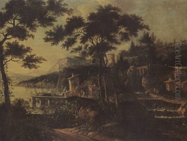 A Rhenish River Landscape With A Village Near The Shore - view 1