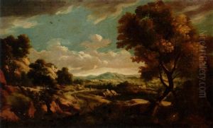 Italieniserande Landskap Med Figurer by Willem Van Bemmel