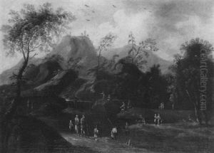 Italienische Gebirgslandschaft Mit Figurenstaffage by Willem Van Bemmel