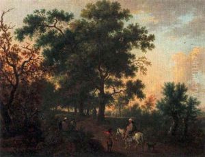 A Wooded Landscape With Gypsies Resting Near A Path by Willem Van Bemmel