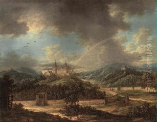 Weite Hugelige Landschaft Mit Kastell Und Weinbergen - view 1