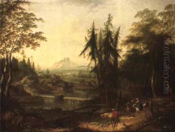 A Hunting Part In An Extensive River Landscape - view 1