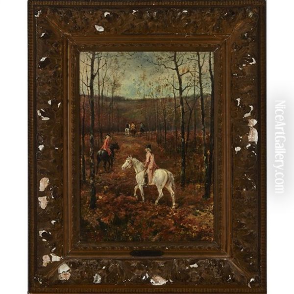 Mounted French Calvary Officers On A Woodland Trail - view 1