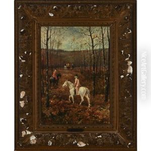 Mounted French Calvary Officers On A Woodland Trail by Louis Emile Benassit