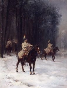 Prussian Calvary Exiting The Forest by Louis Emile Benassit
