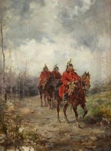 Mounted Cavalrymen by Louis Emile Benassit