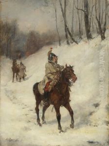 Patrouille Der Kurassiere Im Winter by Louis Emile Benassit