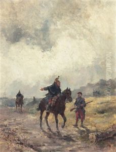 Landskap Med Officerare Till Hast by Louis Emile Benassit
