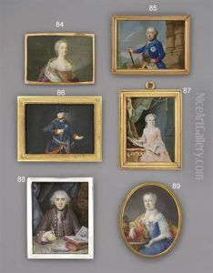 Maria Theresa Of Habsburg, Holy Roman Empress, Seated With Her Right Arm Resting On A Red Cushion With Gold Tassel Beside Two Jewelled Crowns, In Lace-bordered Blue Velvet Dress