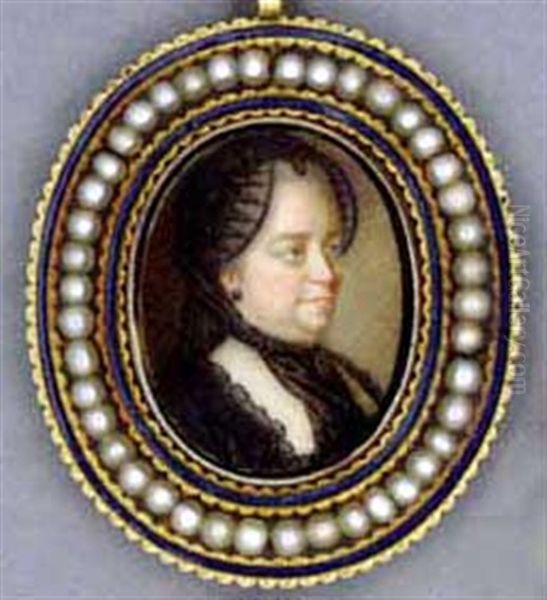 Maria-theresa Habsburg, Holy Roman Empress, In Widow's Weeds, Lace-bordered Black Dress, Black Pearl Necklace And Earring, Black Lace Cap With Black Ribbons And Falling Black Gauze In Her Upswept Hair - view 1