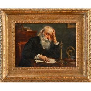 Portrait Of An Elderly Man Reading Amid Scientific Instruments