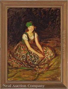 Portrait Of A Seated Girl In A Traditional Polish Dress