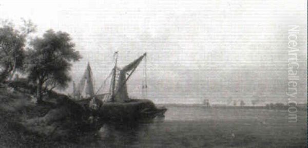 An Estuary Scene With Figures Tending Barges In The Foreground - view 1