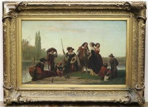 Een Elegant Gezelschap Bij Een Sloep by Carel Frederik I Bendorp