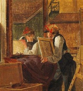 En Ung Kunstner Betragtende En Skitse I Et Spejl by Wilhelm Ferdinand Bendz