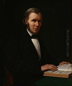 Portrait Of The Historian Lauritz Schebye Vedel Simonsen In A Dark Suit Holding A Book With Illustrations Of Bronze Age Axes And A Stone Age Cairn Portrait Of The Historian Lauritz Schebye Vedel Simonsen In A Dark Suit Holding A Book With Illustrations Of Bronze Age Axes And A Stone Age Cairn