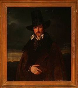 Wilhelm Bendz' German Friend, Painter Wilhelm Kaulbach In A Bavarian Landscape by Wilhelm Ferdinand Bendz