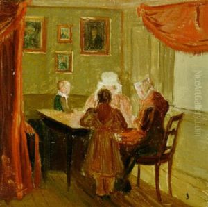 Interior Fra Et Kunstnerhjem Med Malerier I Guldrammer Pa Vaeggene by Wilhelm Ferdinand Bendz