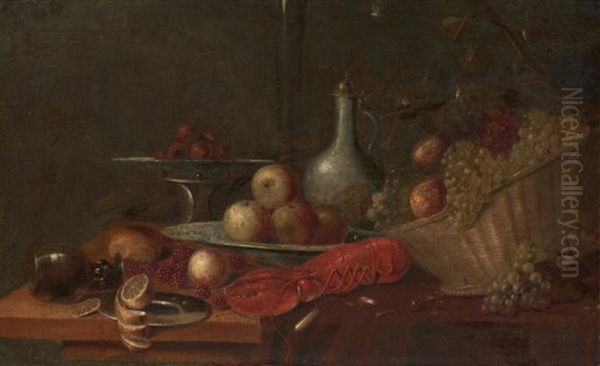 Nature Morte Au Homard, Panier De Fruits Et Verre Romer - view 1