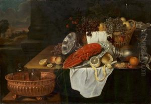 Stillleben Mit Hummer, Fruchten Und Geschirr by Andries Benedetti