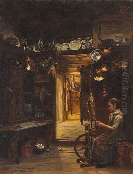 Kucheninterieur Mit Madchen Am Spinnrad - view 1