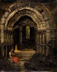 Bettelkind Vor Verfallenem Kirchenportal by Alois Josef Benedicter