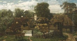 Bauersleute Vor Ihren Gehoften In Sommerlicher Landschaft by Ludomir Ludwik Dominik Benedyktowicz