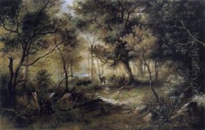Rotwild Im Waldesinneren by Josef Ferdinand Benesch