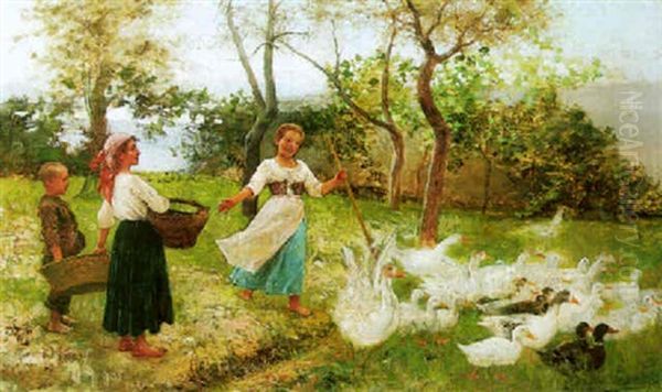 Young Peasants With Their Flock Of Gesse - view 1