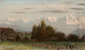 Frauen Bei Der Feldarbeit Mit Blick Auf Den Mont Blanc