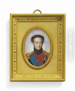 Grand Duke Mikhail Pavlovich Of Russia (1798-1849), In Dark Blue Uniform With Red Facings, Gold Embroidered Collar, Gold Epaulettes