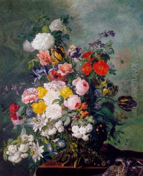 Summer Flowers In A Vase On A Ledge - view 1