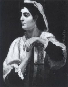 Eine Junge Romerin Mit Tamburin by Carl Bennert