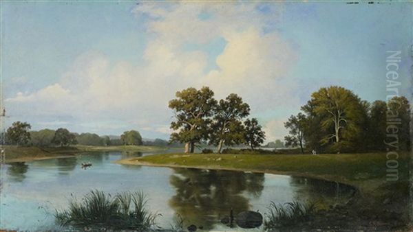 Parklandschaft Mit Eichen Am Ufer - view 1