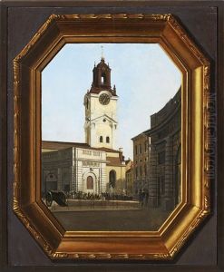 Vy Fran Yttre Borggarden Vid Stockholms Slott Mot Storkyrkan by Carl Stefan Bennet