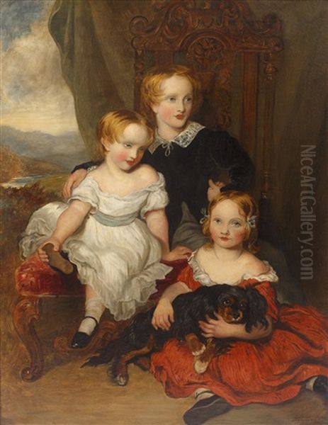 Portrait Group Of Three Children And A Spaniel (after Frederick Yeates Hurlestone) - view 1