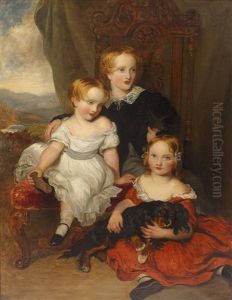 Portrait Group Of Three Children And A Spaniel (after Frederick Yeates Hurlestone) by Frank Moss Bennett