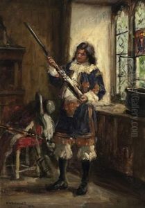 In Der Waffenkammer. Ein Junger Musketier, Sein Gewehr Prufend