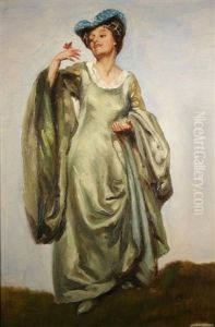 Lady In A Green Dress With Butterfly by Frank Moss Bennett
