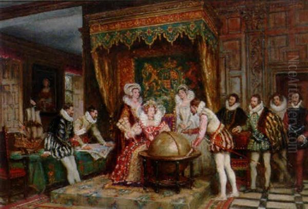 Sir Francis Drake Indicating The Spanish Armada To Elizabeth I - view 1