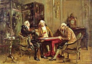 Gentlemen Playing Cards In Period Interior by Frank Moss Bennett
