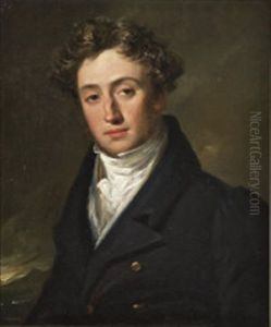 Portrait Of The Artist's Son, Thos, Sawle Bennett, Wearing A Black Coat And White Cravat, A Seascape Beyond