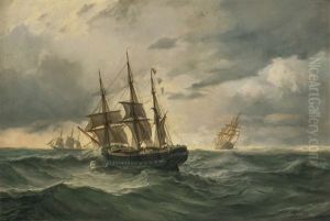 Seilskuter Til Havs 1864 by Johan Jakob Bennetter