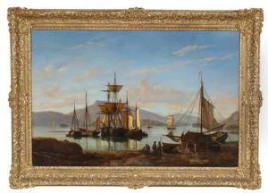 Seilskip Ved Havn by Johan Jakob Bennetter