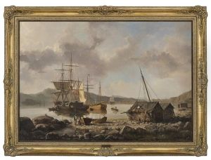At A Norwegian Harbour by Johan Jakob Bennetter
