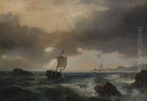Kystlandskap Med Seilskuter Og Sjofugler by Johan Jakob Bennetter