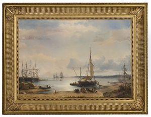 Scene From A Harbour With Sailing Ships by Johan Jakob Bennetter
