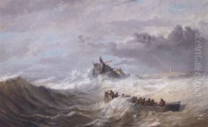 Bater I Stormfullt Hav by Johan Jakob Bennetter