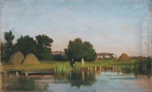 Sommerliche Boddenlandschaft Mit Angler by Karl Bennewitz von Loefen the Elder